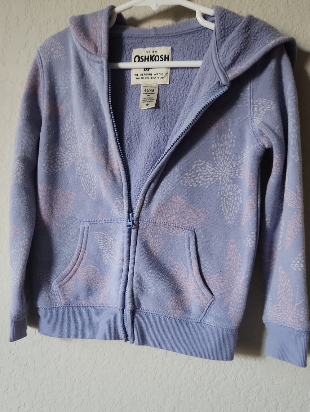 OshKosh B'gosh Lilac Zip-Up Hoodie with Pink Floral Print